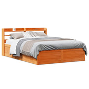 Giroletto con Testiera-Struttura Letto con testiera Marrone Cera 160x200 cm Massello Pino 435059