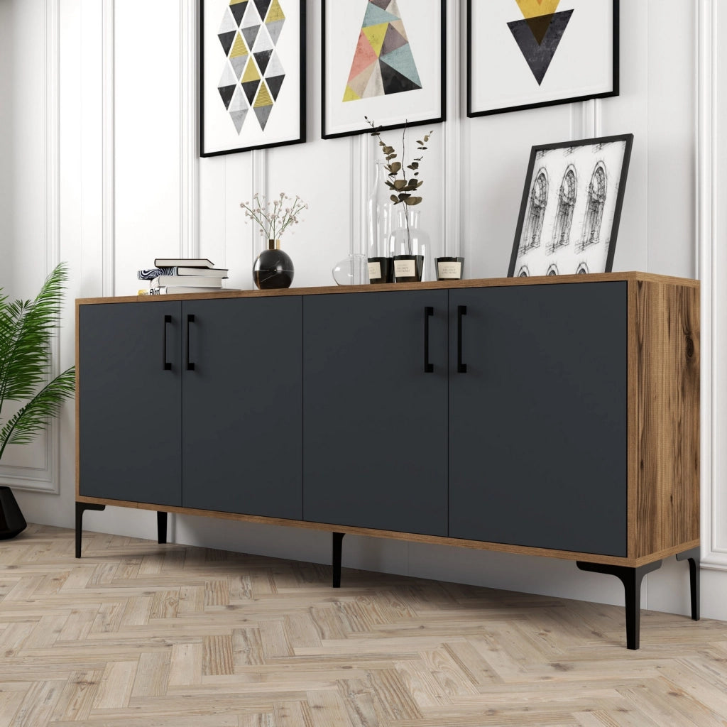 Credenza in legno "Kiev" - 180 x 35 x 78 cm - Grigio antracite