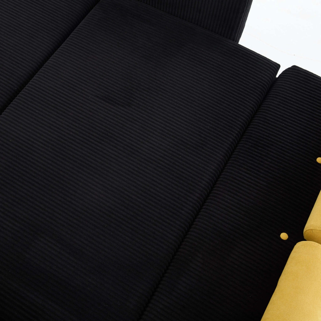 Divano multiforme con schienale regolabile in corduroy e schiuma; nero