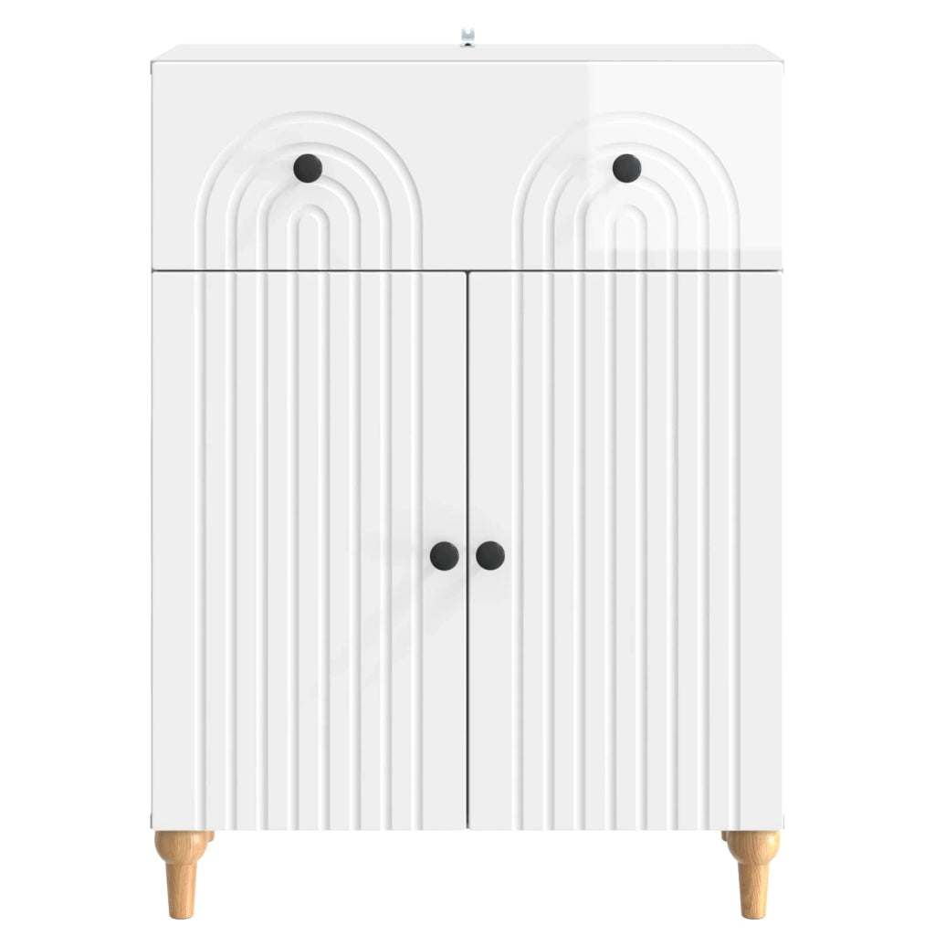 Credenza Bianco Lucido 66 x 34,5 x 90 cm Legno ingegnerizzato