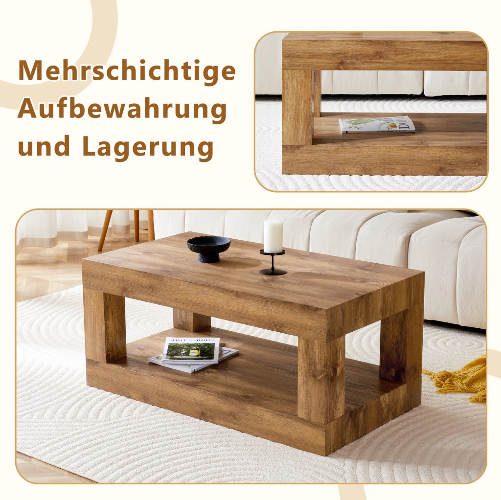 Tavolino da caffè rettangolare a 2 livelli in MDF; 104x65;5x28 cm; colore legno