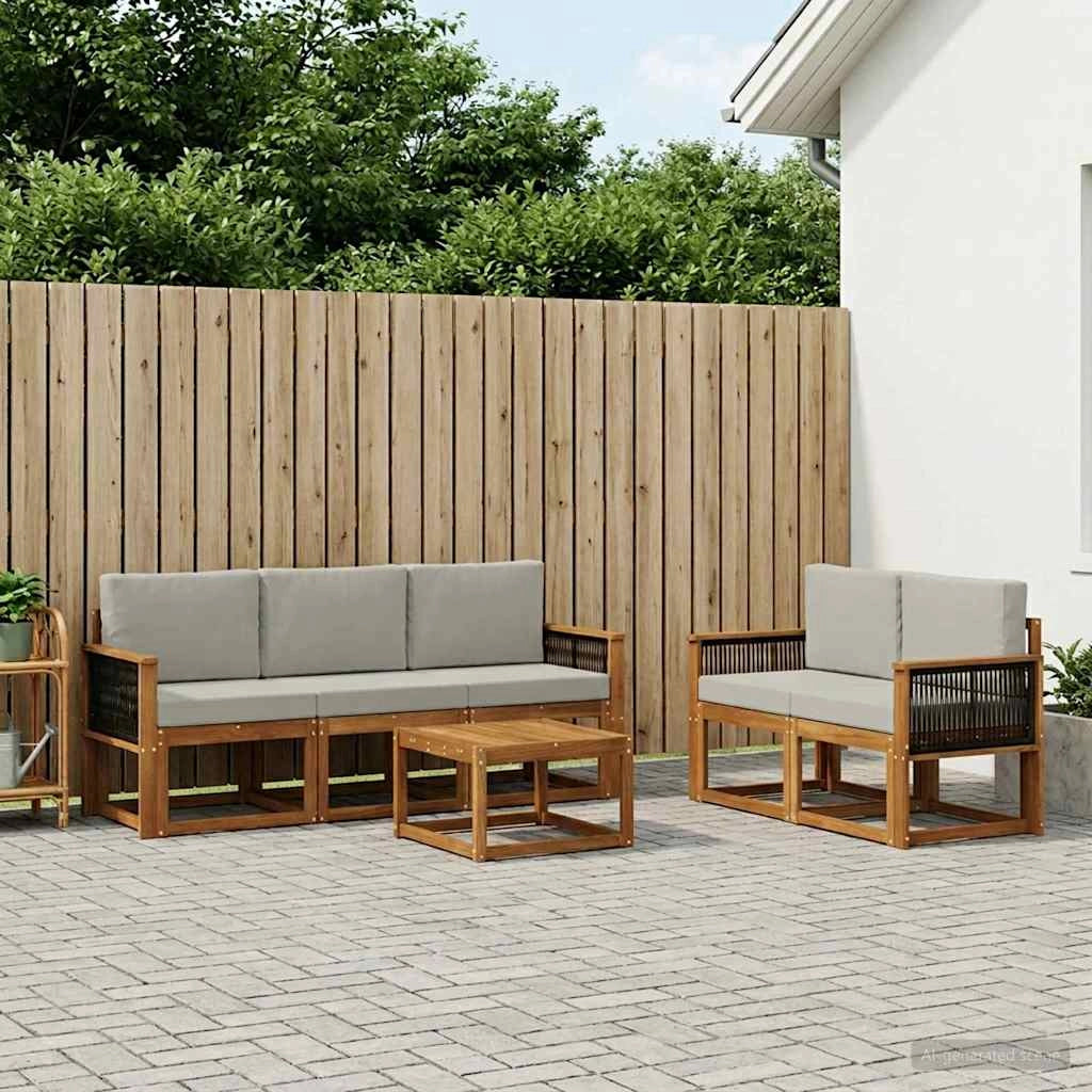 Set di divani da esterno 6 pz Naturale e Grigio Chiaro 3384992