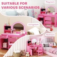 Toeletta per bambini con sgabello e specchio LED, da 3 a 8 anni, 88,6 x 38,8 x 96,9 cm, Rosa