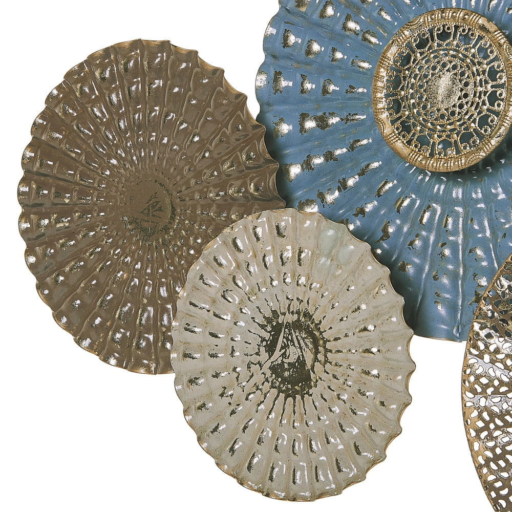 Decorazione da parete Cerchi in metallo blu e beige arte da parete in stile moderno
