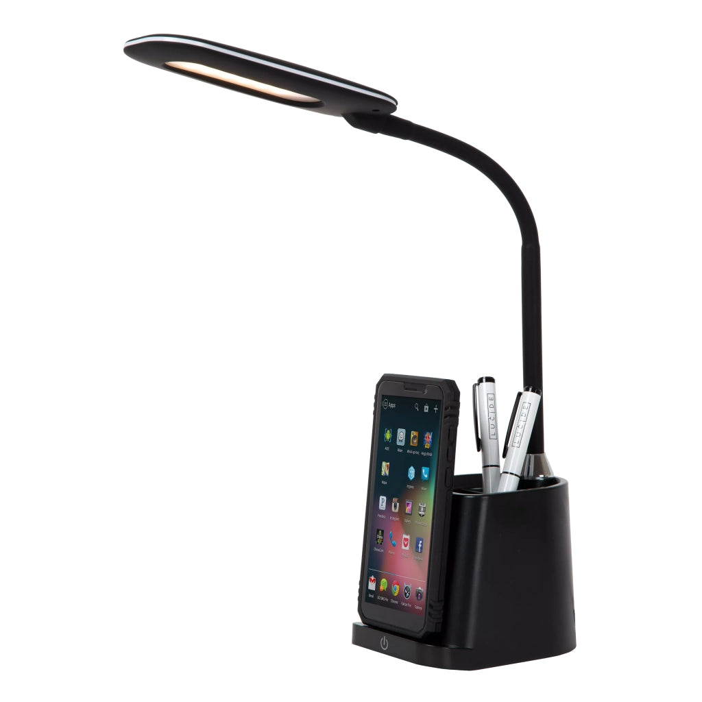 Lampada scrivania Qi portapenne nera LED 4,7W Lucide