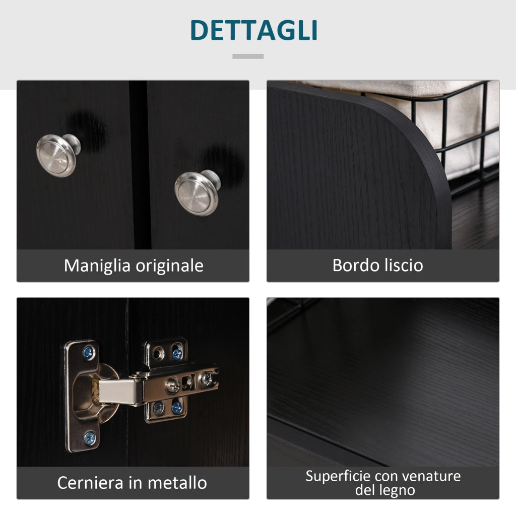 EasyComfort Scarpiera Ingresso con 4 Ripiani Aperti, Scarpiera Armadio Multiuso con Armadietto a 2 Ante e Ripiani Regolabili, Porta Scarpe Salvaspazio per 12 Paia, 83x30x90 cm, Nero