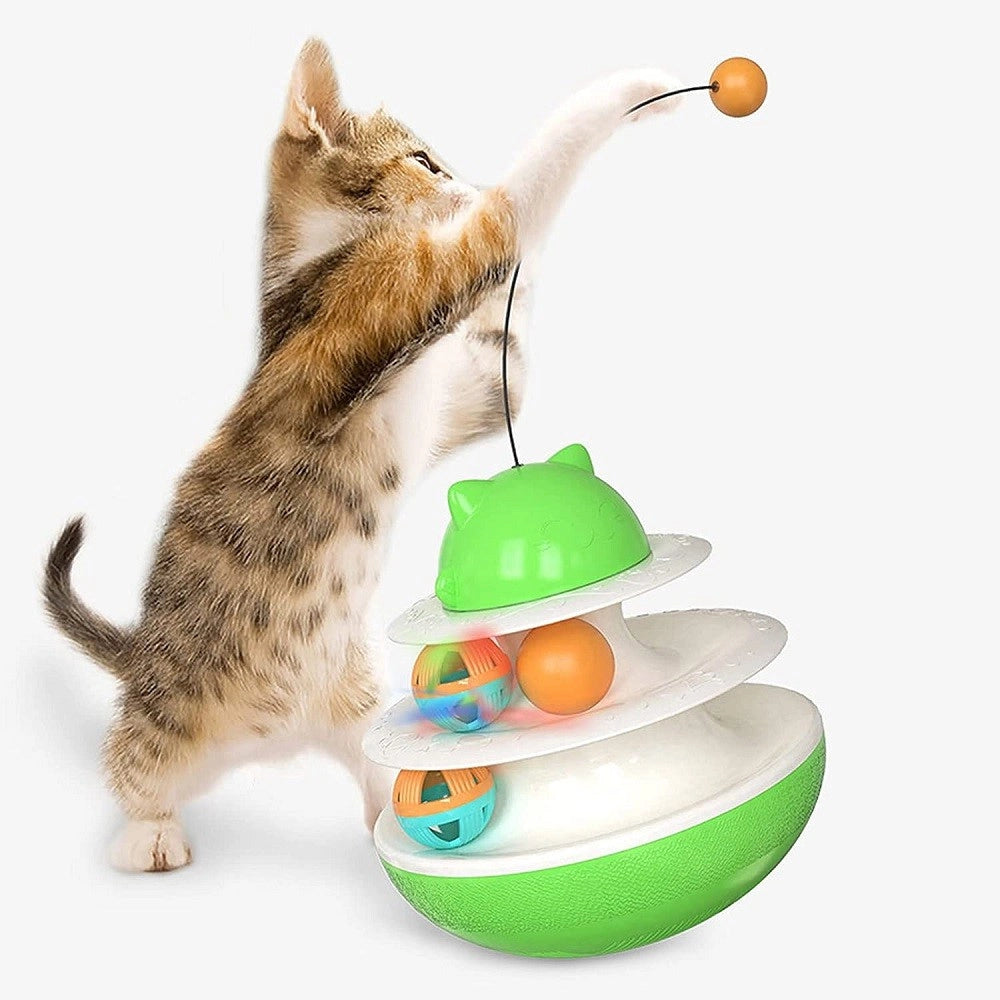 Trade Shop - Giocattolo Multifunzionale Per Gatto Palla Giradischi Doppia Traccia Bastone -