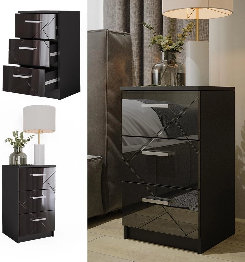 Comodini camera da letto Irma, Nero, 35.5 x 66 cm, adatto per il posizionamento laterale accanto a letti boxspring