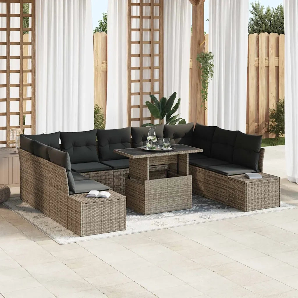 Set Divano da Giardino 10 pcs Grigio Poly Rattan