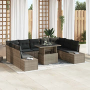 Set Divano da Giardino 10 pcs Grigio Poly Rattan