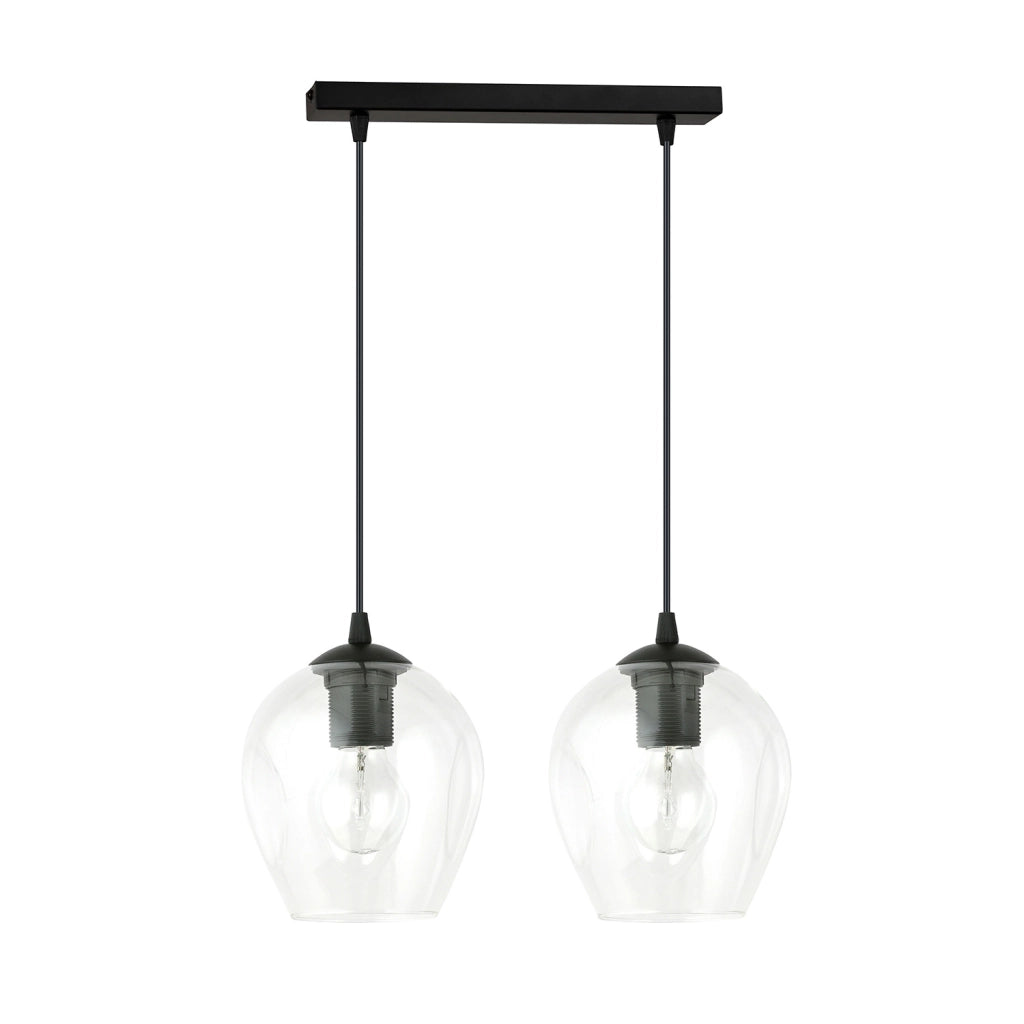 Lampadario 2 Luci Fuxi In Acciaio Nero E Vetro Trasparente