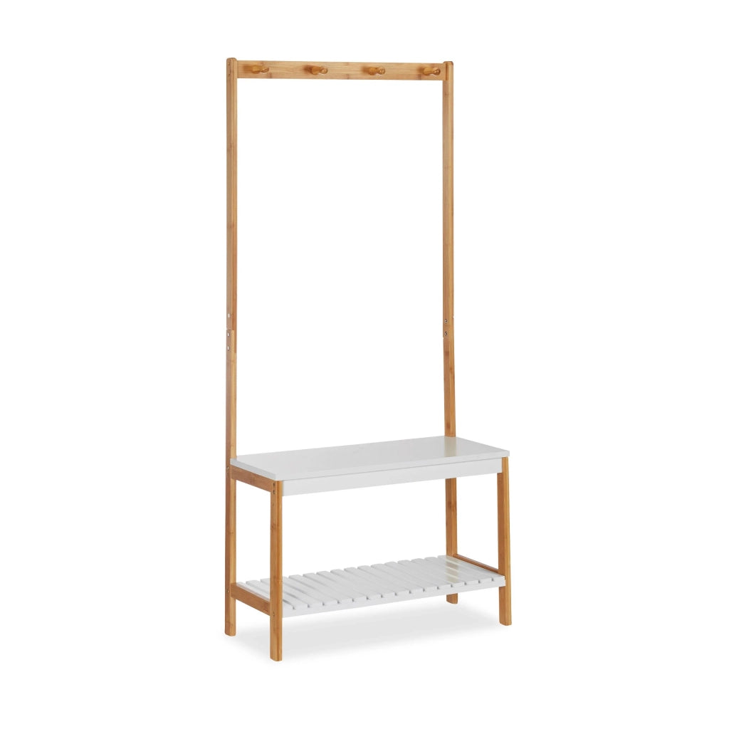 Mensola appendiabiti con panca scarpiera con 4 ganci 150 cm legno naturale e bianco 13_0002296
