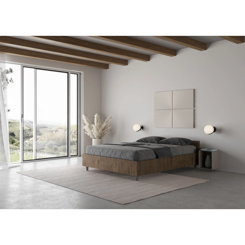 Letto Matrimoniale francese 140x200 cm Nuamo - Senza rete,Noce