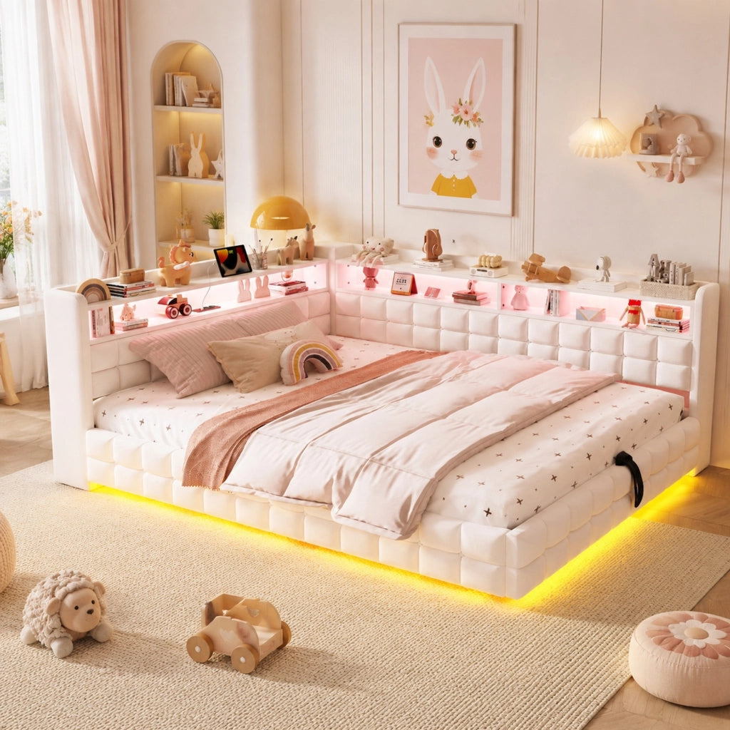 Letto a Divanetto 140x200 cm; Letto Matrimoniale; Contenitore; LED; USB e Tipo C