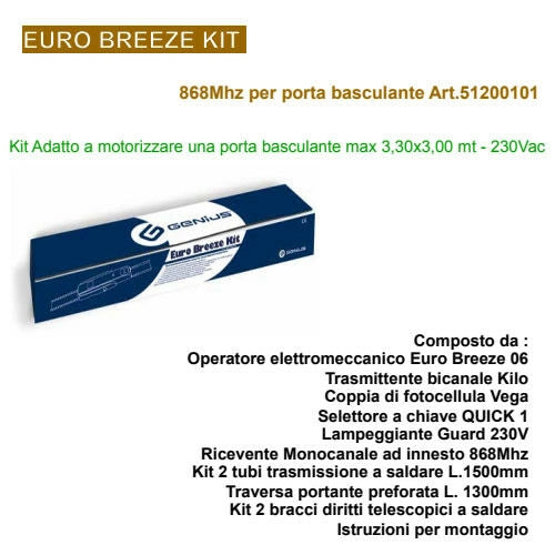 KIT BASCULANTE A CONTRAPPESI BREEZE 230V GENIUS FAAC 550 51200101 CON ACCESSORI