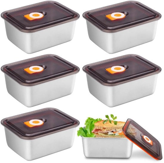 Contenitori alimentari in acciaio inossidabile da 6 con coperchio, contenitori alimentari, contenitori da freezer riciclabili, contenitori da freezer in acciaio inossidabile con coperchio, 500 ml per frigorifero, ristorante, cucina