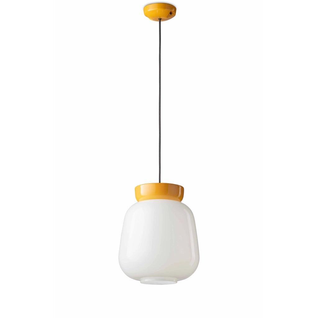 Sospensione Vintage Piccola Decò Corcovado Ceramica-Vetro Bianco-Giallo E27