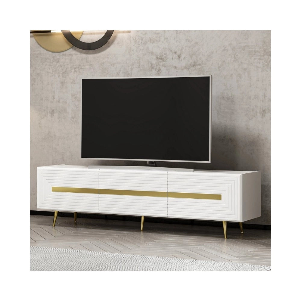 Mobile porta Tv 3 ante Jose 180x42x50h bianco particolari oro