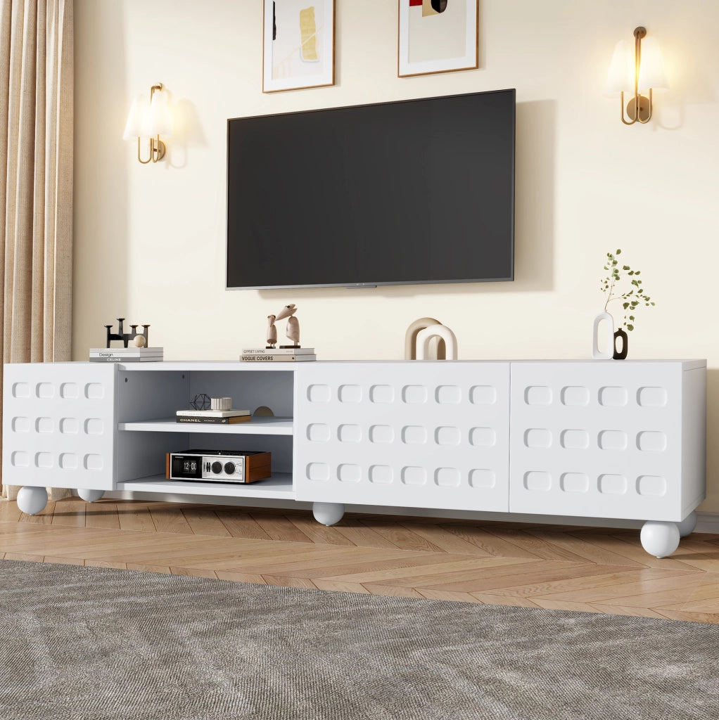 Mobile TV ULEVR 200x40x44 cm con 3 ante e 2 vani semiaperti, bianco