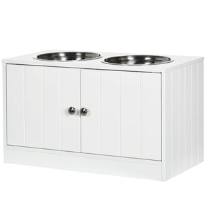 Ciotole per Cani Rialzate con Armadietto da 44L e 2 Ciotole in Acciaio 60x30x35.5cm Bianco