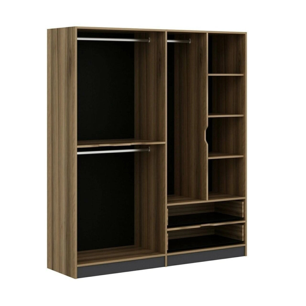 Armadio Camera da Letto Odalys, Guardaroba Grande Appendiabiti, 185x208h cm Nero