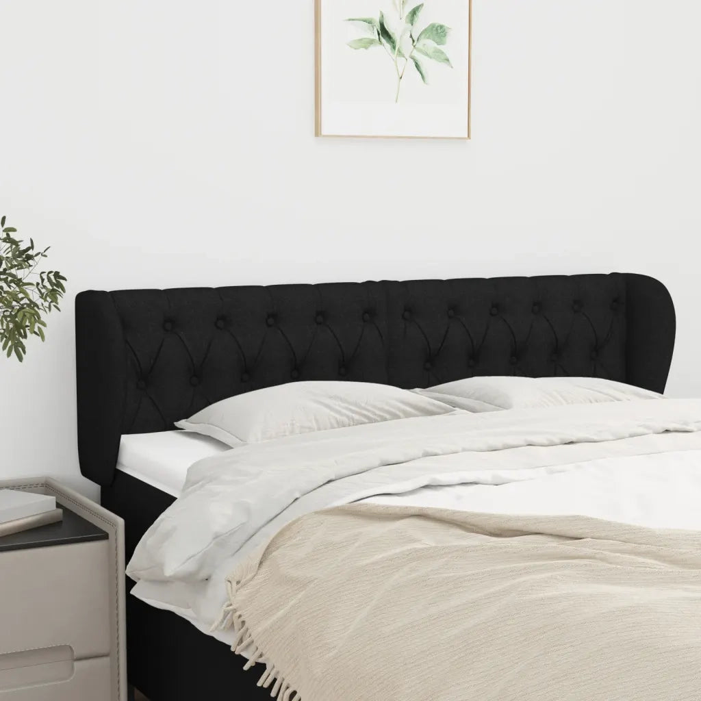 Testiera | Testata ad Orecchio Nera 147x23x78/88 cm in Tessuto