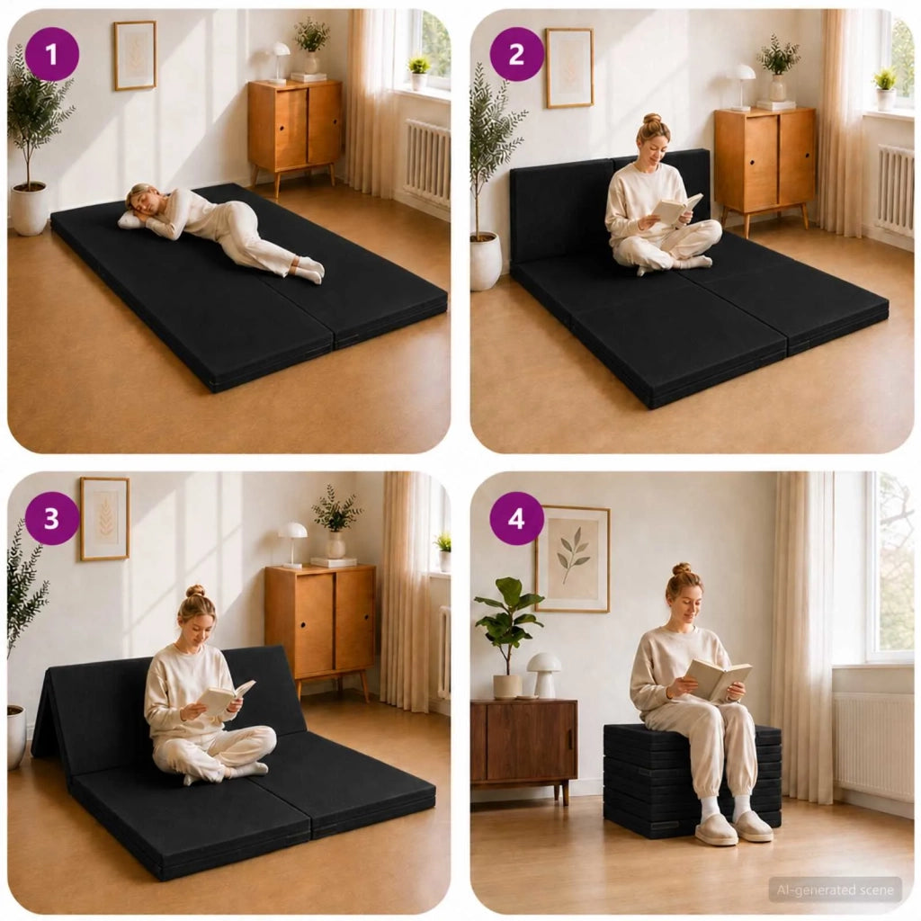 Divano Letto Pieghevole 140 x 67 x 15 cm Nero 900279