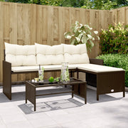 Divano da Giardino con Tavolo e Cuscini a L-Sofa da Giardino-Divano da esterno Marrone Polyrattan 907226