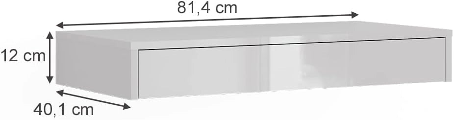 Libreria da parete Sherry, Bianco lucido, 81.4 x 12 cm con cassetto, adatto al montaggio a parete per riporre e organizzare