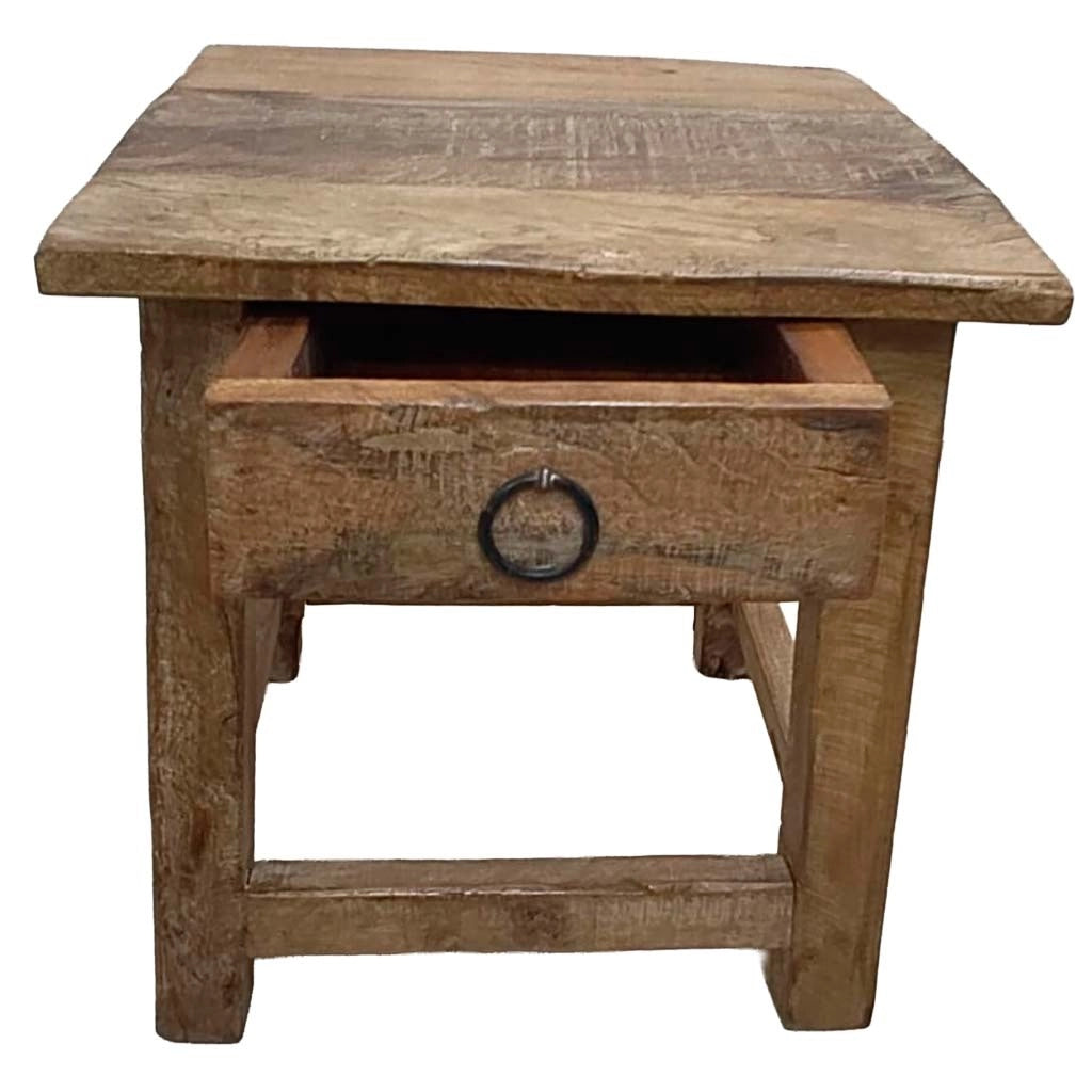 Sgabello con cassetto in legno con finitura artigianale marrone 25x25x29 h cm