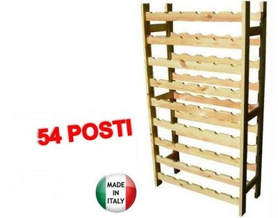 CANTINETTE PORTABOTTIGLIE IN LEGNO MASSELLO DI PINO A 54 POSTI CM.65x25x119H