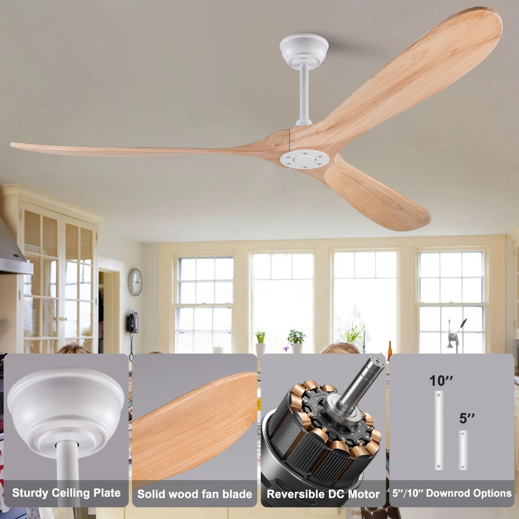 Ventilatore da soffitto 70 pollici senza luce, color legno naturale, impermeabile, extra grande, per esterni, motore DC silenzioso reversibile