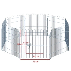 Recinzione decorativa in acciaio a 8 elementi con porta e ancoraggi da terra silver 63 × 60 cm