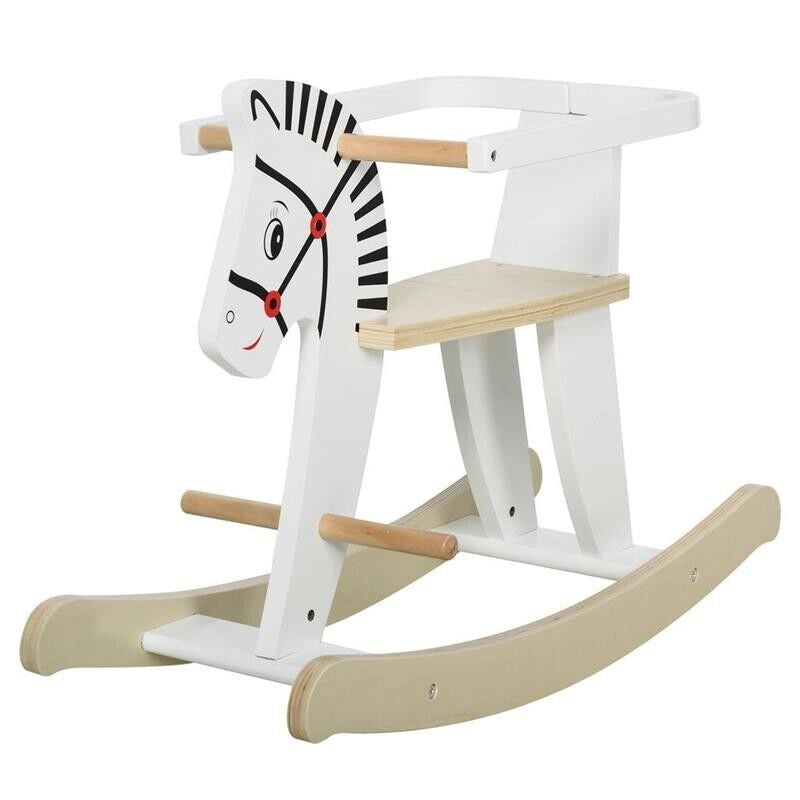 CAVALLO A DONDOLO PER BAMBINI 1-3 ANNI IN LEGNO68X26,5X48 CM IN COLORE BIANCO