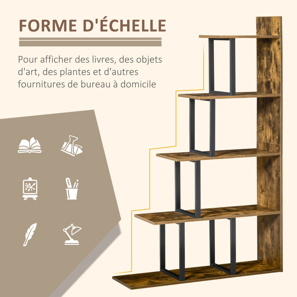 Libreria scaffale divisorio stile industriale 5 ripiani ¨C zephmum ¨C 102x30x160 cm marrone