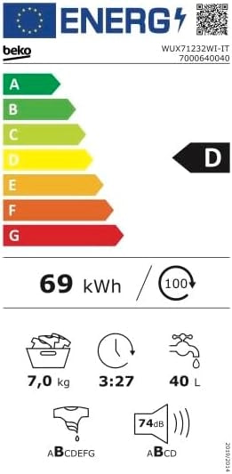 Beko b100 WUX71232WI-IT: Lavatrice, 7 kg, 1200 giri/min