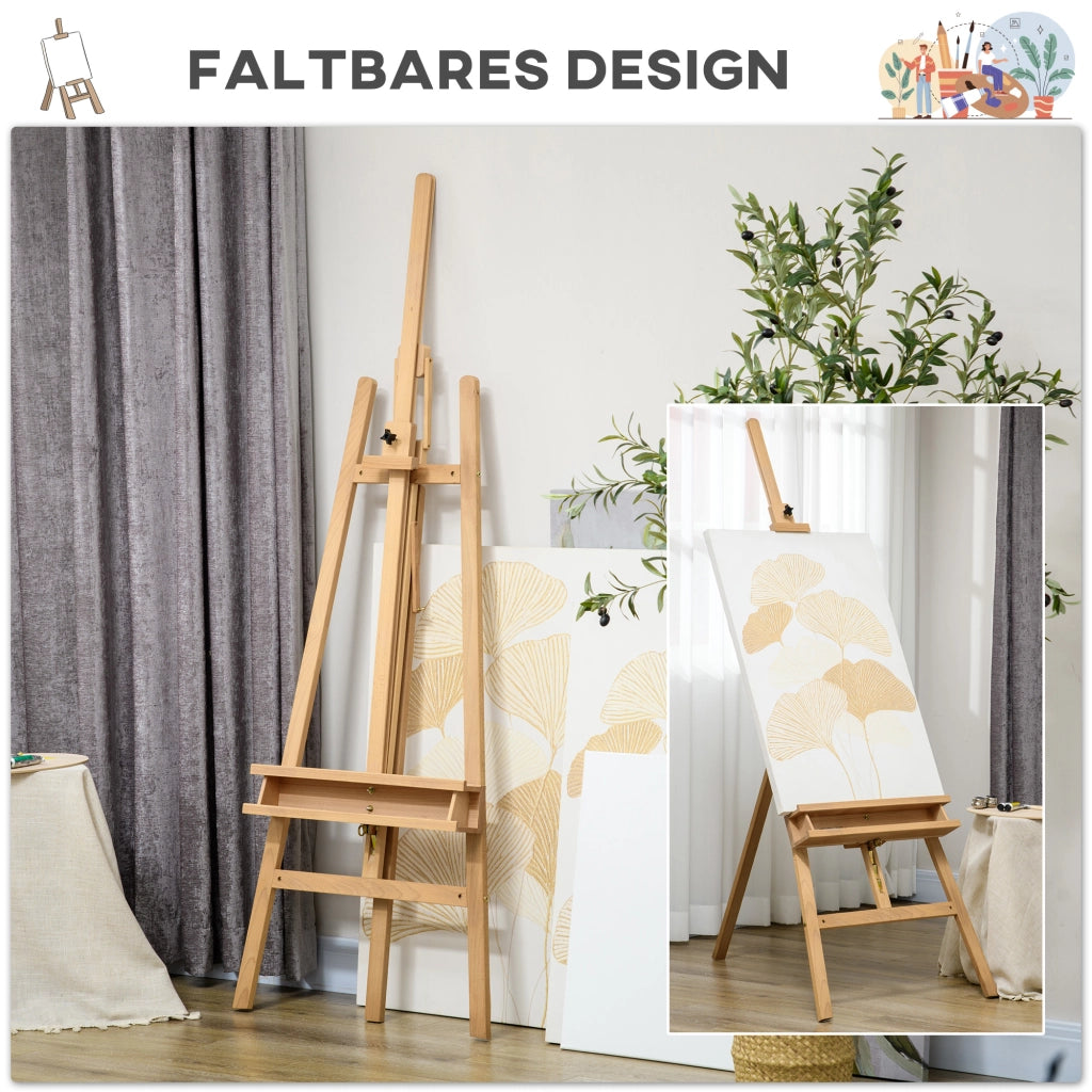 Cavalletto da Pittura in Legno Regolabile e Pieghevole ¨C zephmum ¨C 65x110x180-235 cm