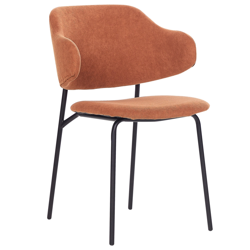Set di 2 sedie da pranzo con sedile imbottito in tessuto arancione senza braccioli schienale curvo stile moderno