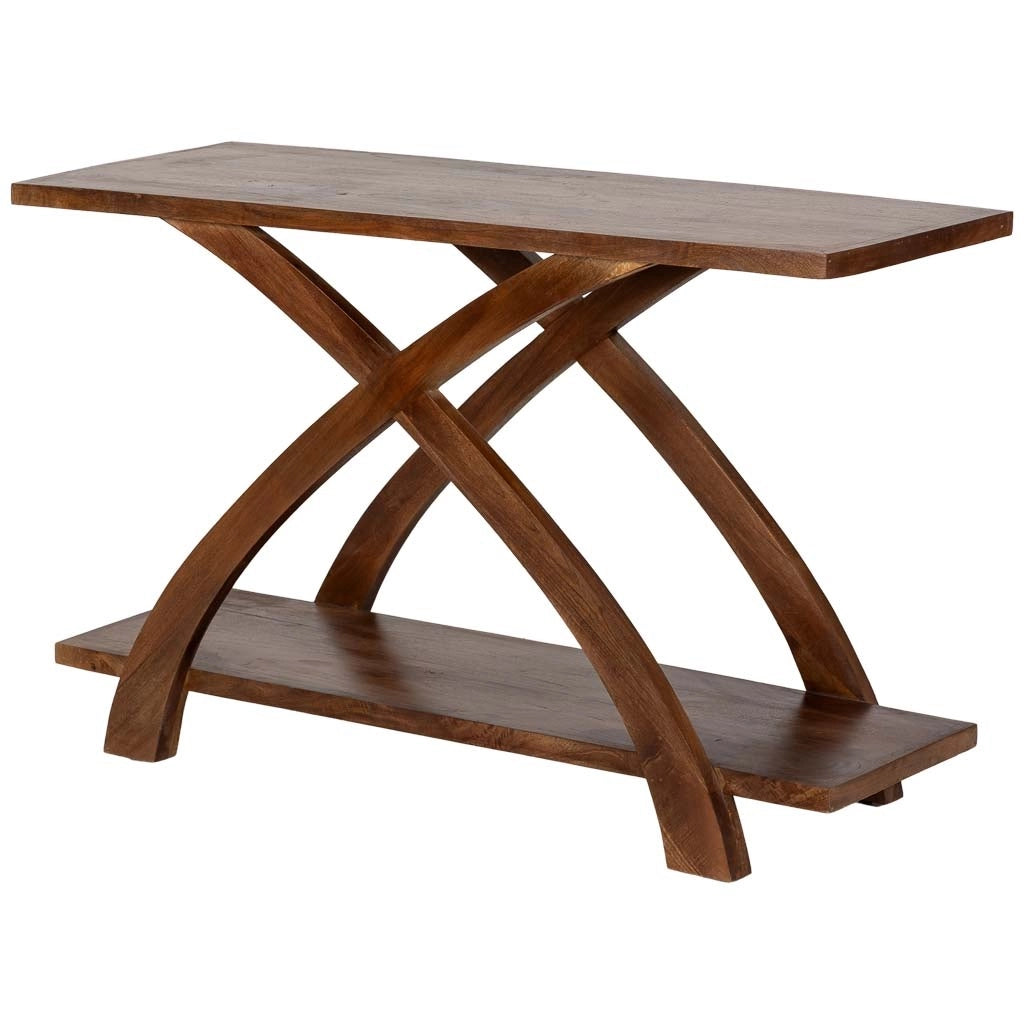 Tavolino da ingresso artigianale in legno marrone 122x45x76h cm
