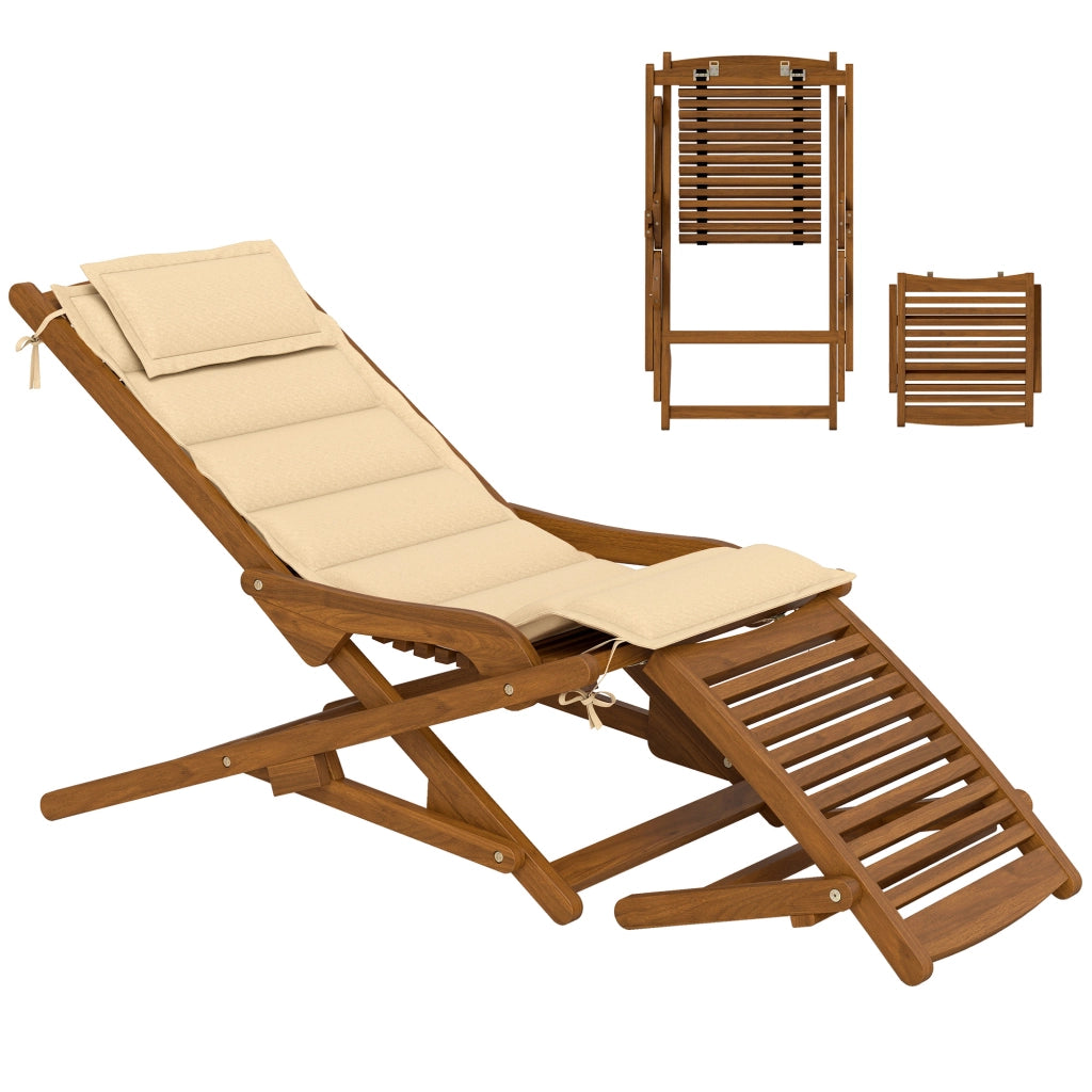 Sedia Pieghevole con Poggiapiedi e Cuscino ¨C zephmum ¨C 158x61x70 Beige