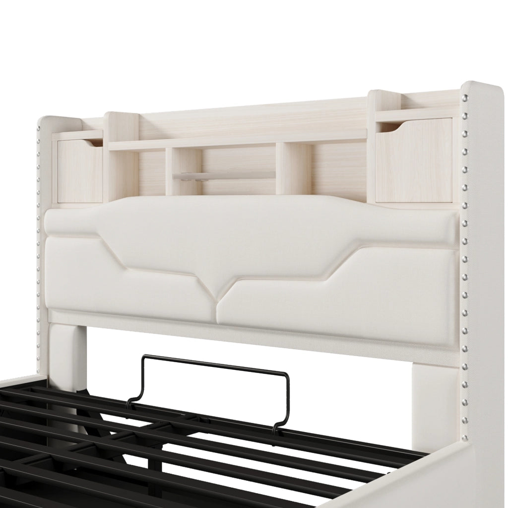Letto imbottito 140x200 cm con LED e contenitore idraulico