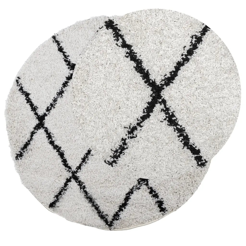 Tappeto Shaggy PAMPLONA a Pelo Lungo Crema e Nero Ã˜ 120 cm