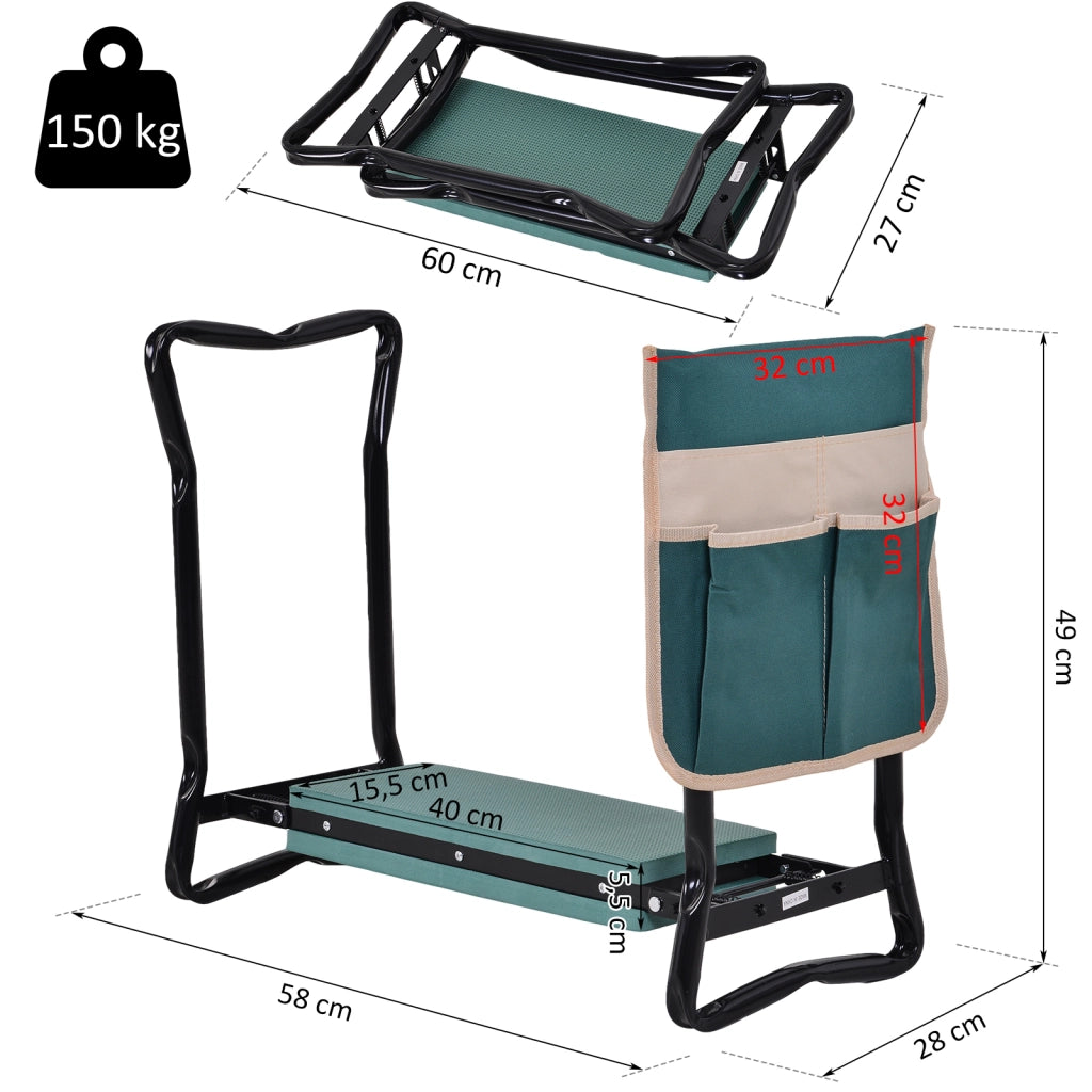 Panca Pieghevole da Giardino 2 in 1 ¨C Xylo ¨C Cuscini EVA, Verde e Nero
