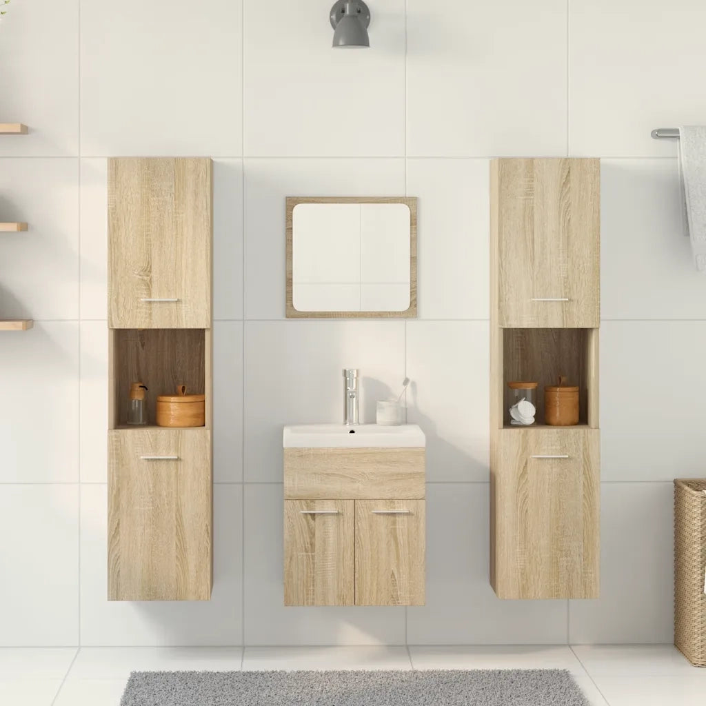 Set Mobili da Bagno | Armadio da bagno 5 pz Rovere Sonoma in Legno Multistrato
