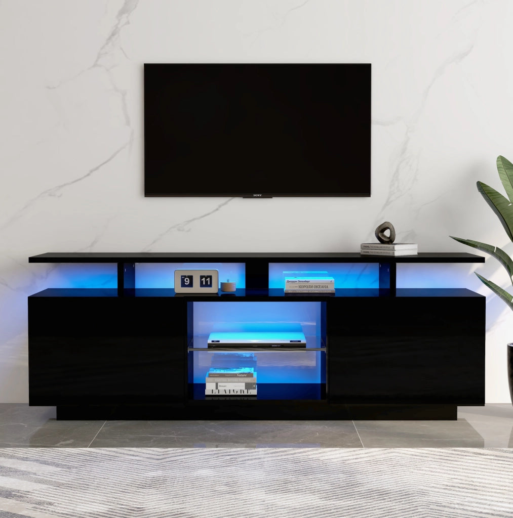 Mobile TV nero 140 cm con LED controllati da app, 2 ante lucide e 5 vani