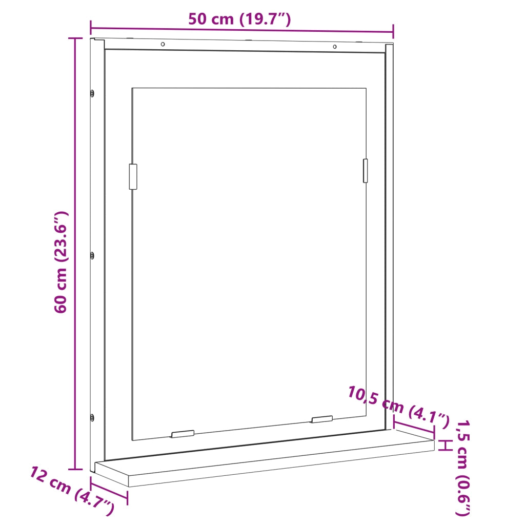 Specchio da Bagno  con Mensola in Rovere Sonoma 50x12x60 cm Legno Ingegnerizzato