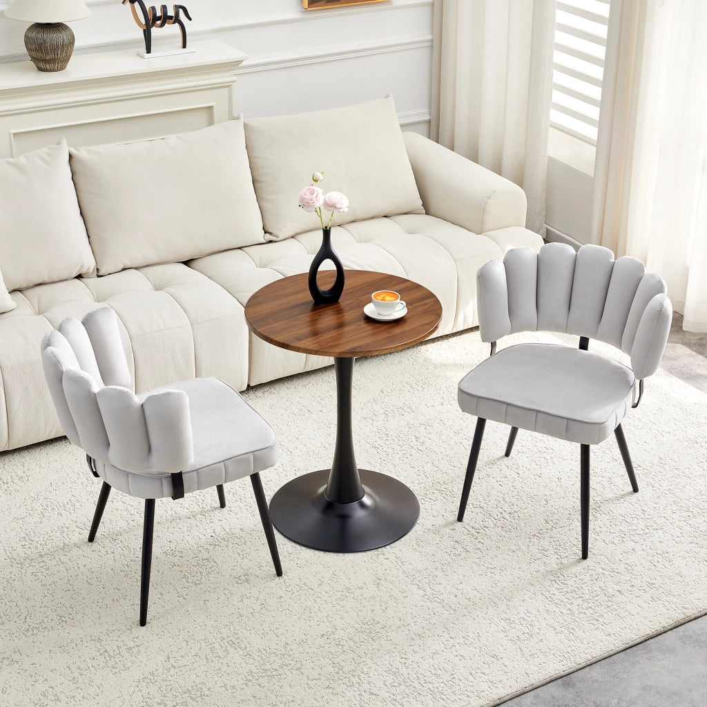 Tavolo Rotondo e Sedie da Pranzo ¨C MINIMAL ¨C Piano MDF Nero, Velluto Grigio, Gambe Metallo, 60cm