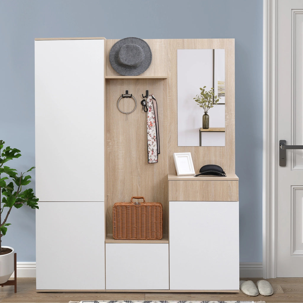 Mobile Ingresso con Specchio e Ganci ¨C zephmum ¨C Bianco Truciolato 145x29x184 cm