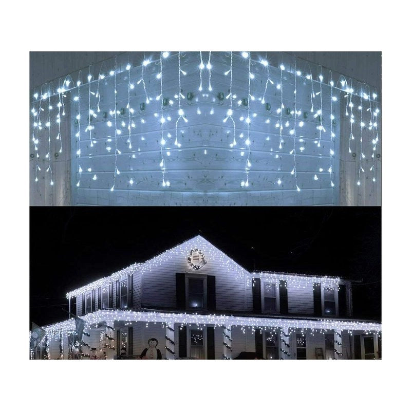 Tenda Luminosa Da Esterno Professionali 200 Luci 2M X 2M Colore Bianco Freddo Effetto Cascata 10 Tende IP65 Prolungabile