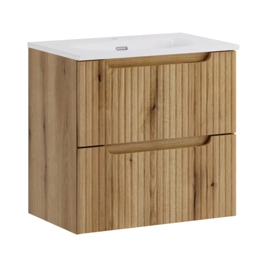 Set bagno sospeso VANO in rovere chiaro 60cm: mobile sottolavabo con cassetti + lavabo incassato